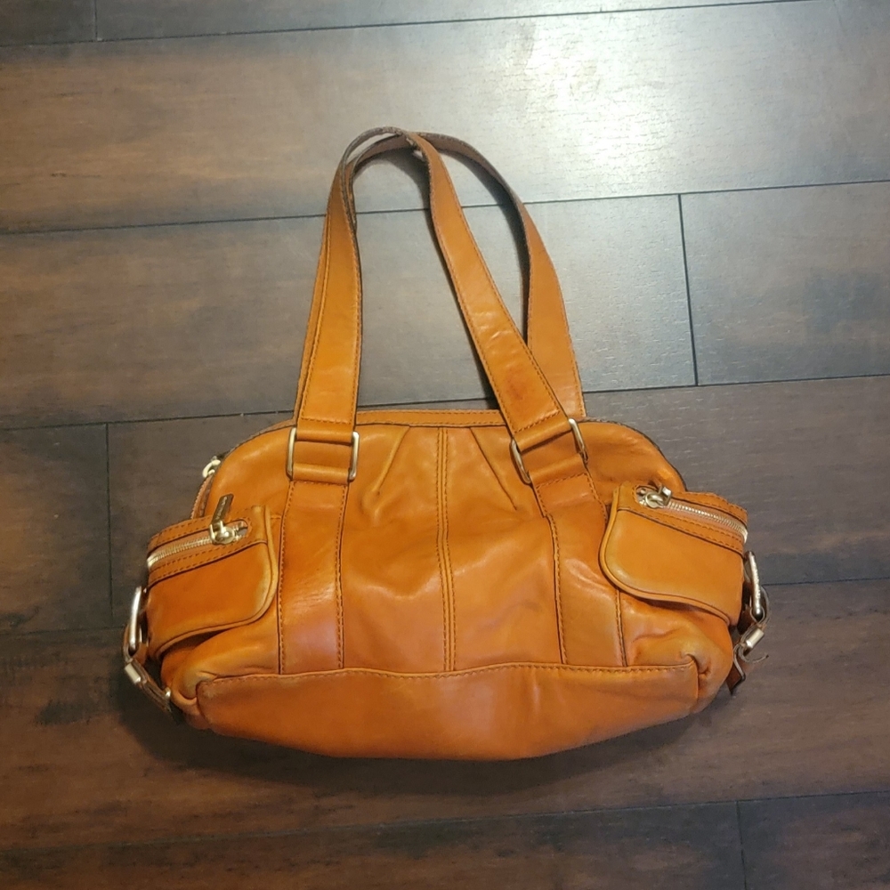 Micheal Kors Vintage Buckle Leather Zip Satchel Purse Shoulder Bag